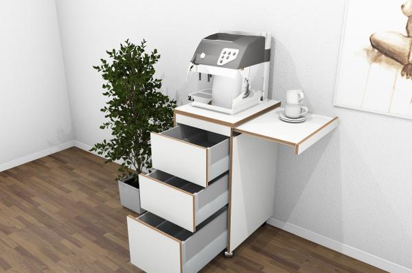 Rotolo Espresso mobiles Möbel für Kaffeemaschine und Zubehör, Auszüge geöffnet